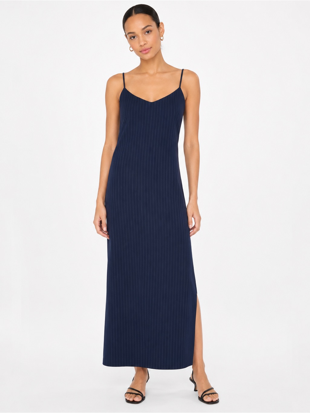 03. Kenneth Cole Navy Pinstripe Maxi Slip Dress